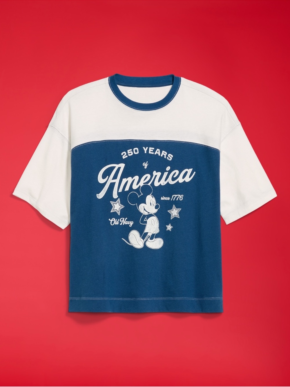 Old Navy Blue and White Mickey America Graphic Tee
